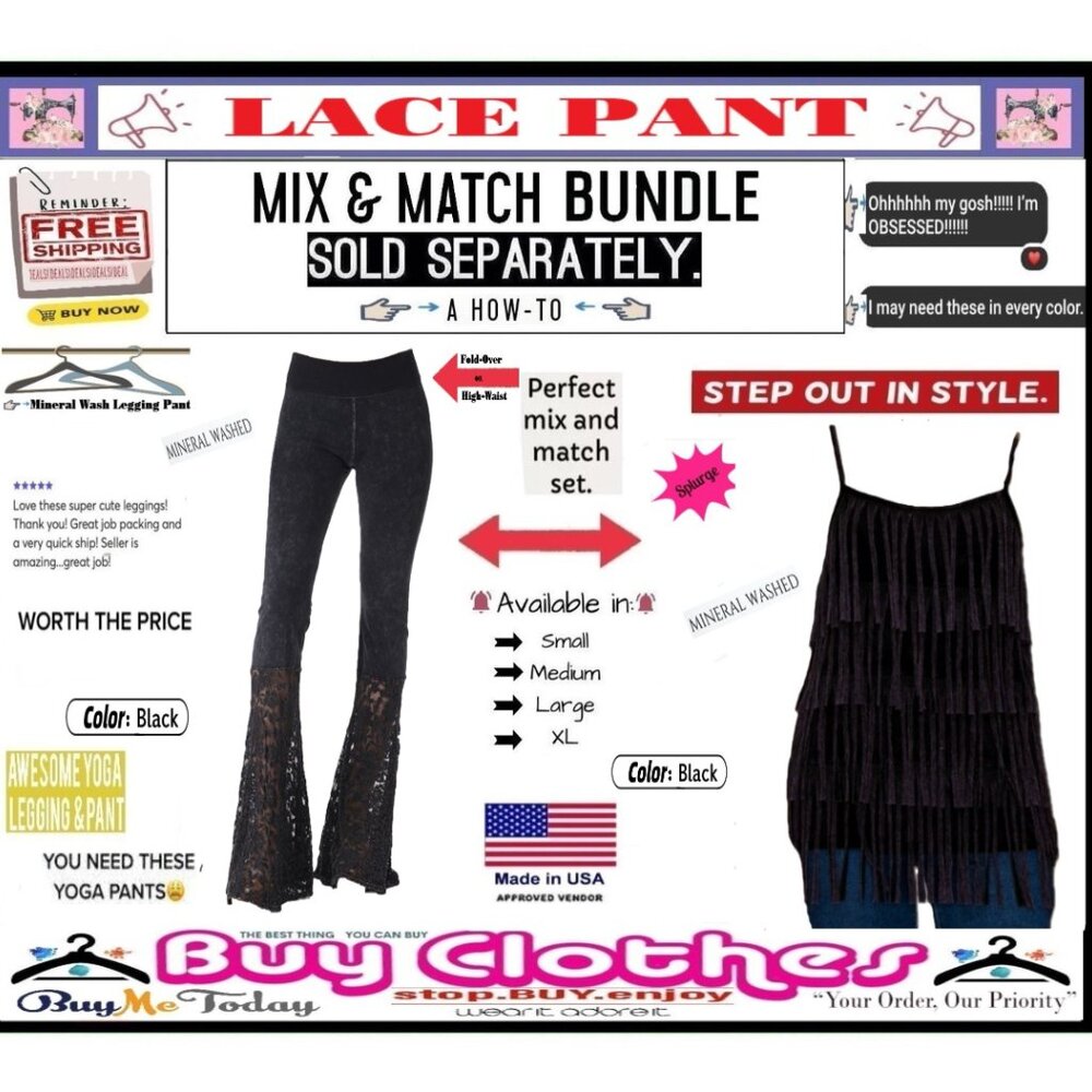 🛑 BOTTOM Fold Embroidery ➕ LACE 🆒 LEGGING PANT High Waist FLARE Wash BUY NOW - Picture 11 of 16